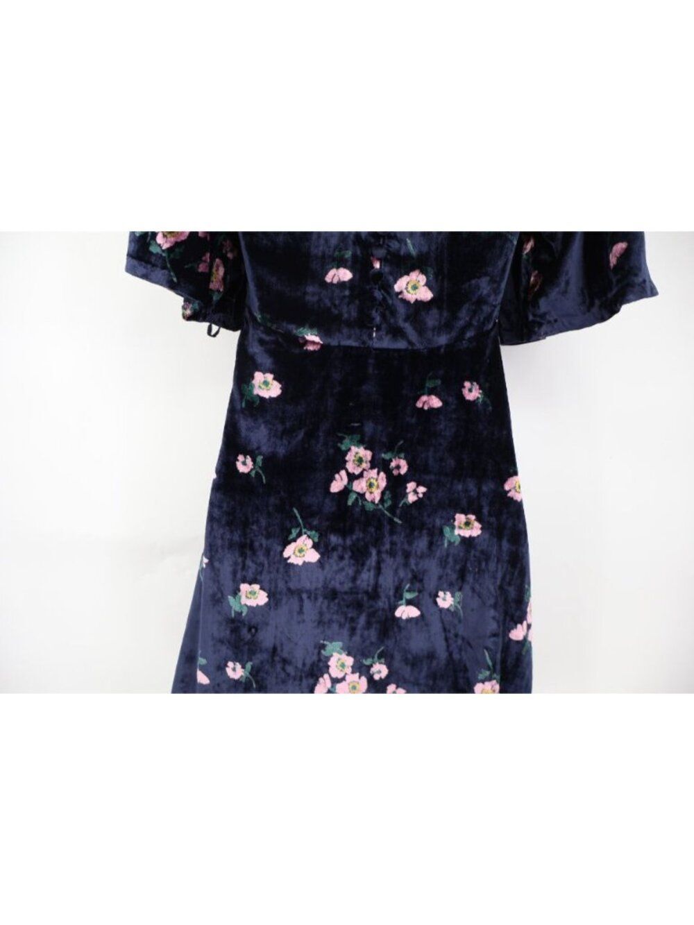 Free People Be My Baby Velvet Mini Dress Size 0 Navy Floral Print Flutter Sleeve - Picture 8 of 16